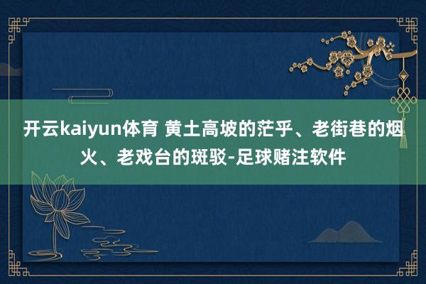 开云kaiyun体育 黄土高坡的茫乎、老街巷的烟火、老戏台的斑驳-足球赌注软件